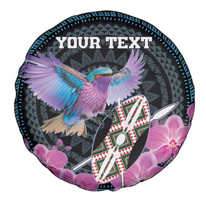 Personalised Kenya Lilac Breasted Roller Spare Tire Cover Orchid Flower - African Pattern