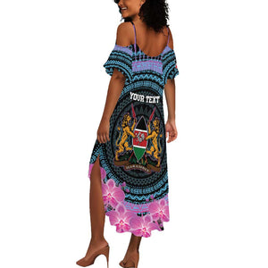 Personalised Kenya Lilac Breasted Roller Summer Maxi Dress Orchid Flower - African Pattern