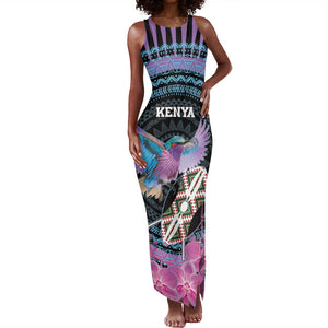 Personalised Kenya Lilac Breasted Roller Tank Maxi Dress Orchid Flower - African Pattern