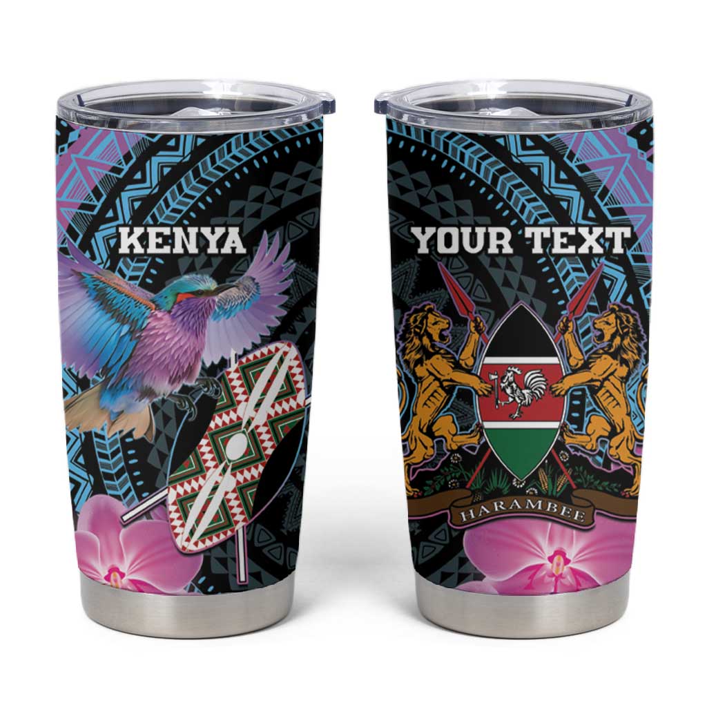 Personalised Kenya Lilac Breasted Roller Tumbler Cup Orchid Flower - African Pattern