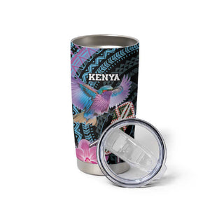 Personalised Kenya Lilac Breasted Roller Tumbler Cup Orchid Flower - African Pattern