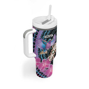 Personalised Kenya Lilac Breasted Roller Tumbler With Handle Orchid Flower - African Pattern