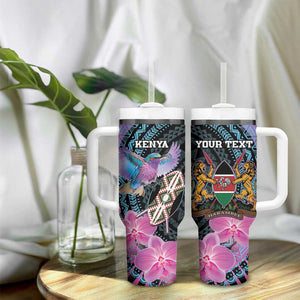 Personalised Kenya Lilac Breasted Roller Tumbler With Handle Orchid Flower - African Pattern