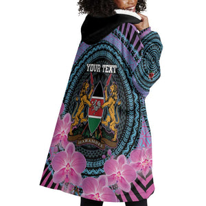 Personalised Kenya Lilac Breasted Roller Wearable Blanket Hoodie Orchid Flower - African Pattern