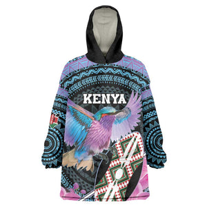 Personalised Kenya Lilac Breasted Roller Wearable Blanket Hoodie Orchid Flower - African Pattern