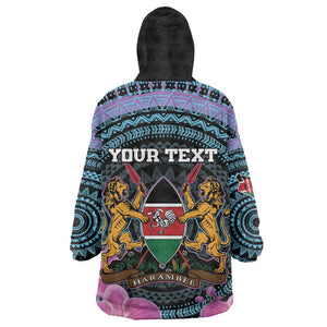 Personalised Kenya Lilac Breasted Roller Wearable Blanket Hoodie Orchid Flower - African Pattern