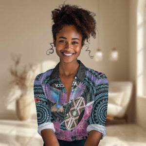 Personalised Kenya Lilac Breasted Roller Women Casual Shirt Orchid Flower - African Pattern