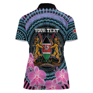 Personalised Kenya Lilac Breasted Roller Women Polo Shirt Orchid Flower - African Pattern