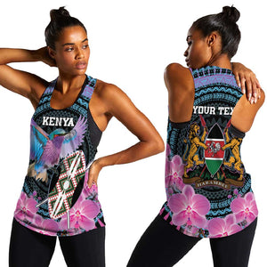 Personalised Kenya Lilac Breasted Roller Women Racerback Tank Orchid Flower - African Pattern