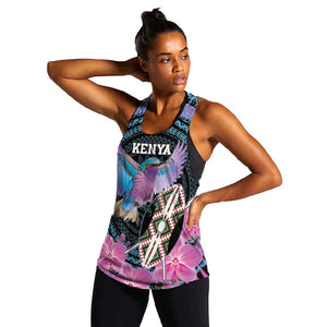 Personalised Kenya Lilac Breasted Roller Women Racerback Tank Orchid Flower - African Pattern