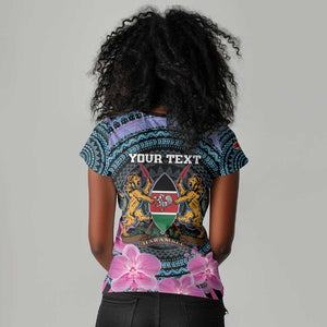 Personalised Kenya Lilac Breasted Roller Women V-Neck T-Shirt Orchid Flower - African Pattern