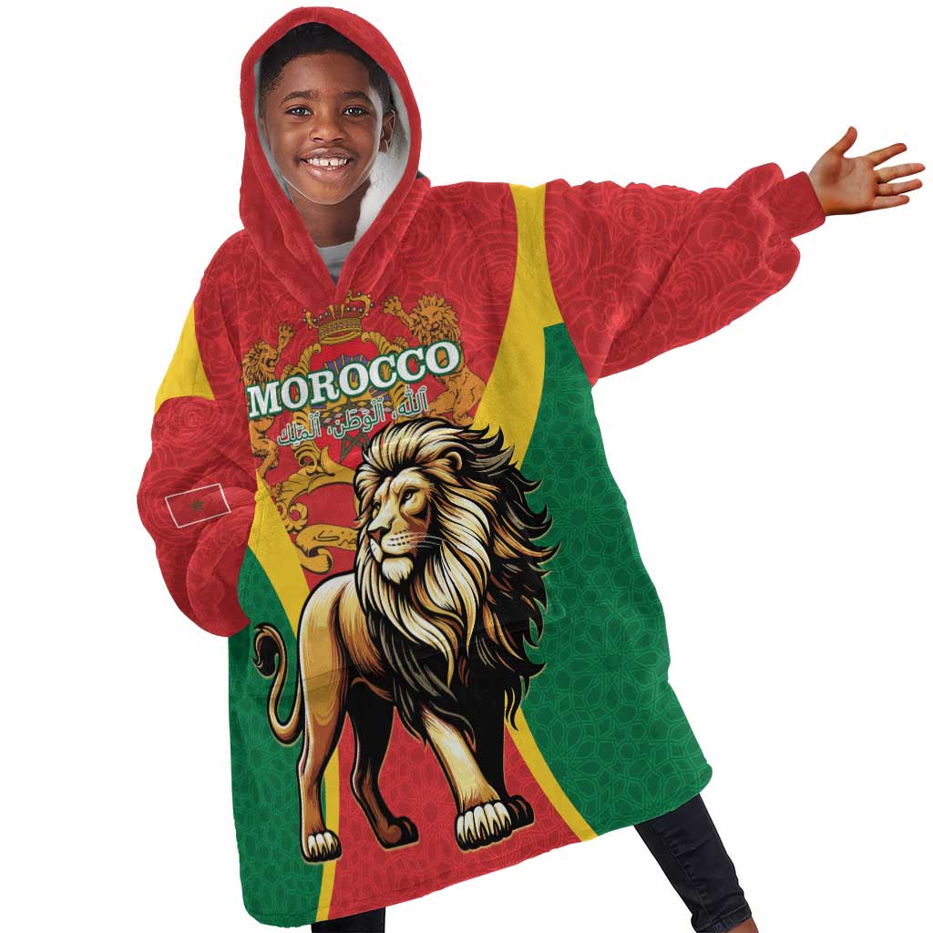 Personalised Morocco Kid Wearable Blanket Hoodie Barbary Lion - Proclamation Day