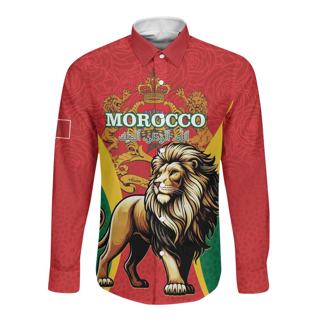 Personalised Morocco Long Sleeve Button Shirt Barbary Lion - Proclamation Day