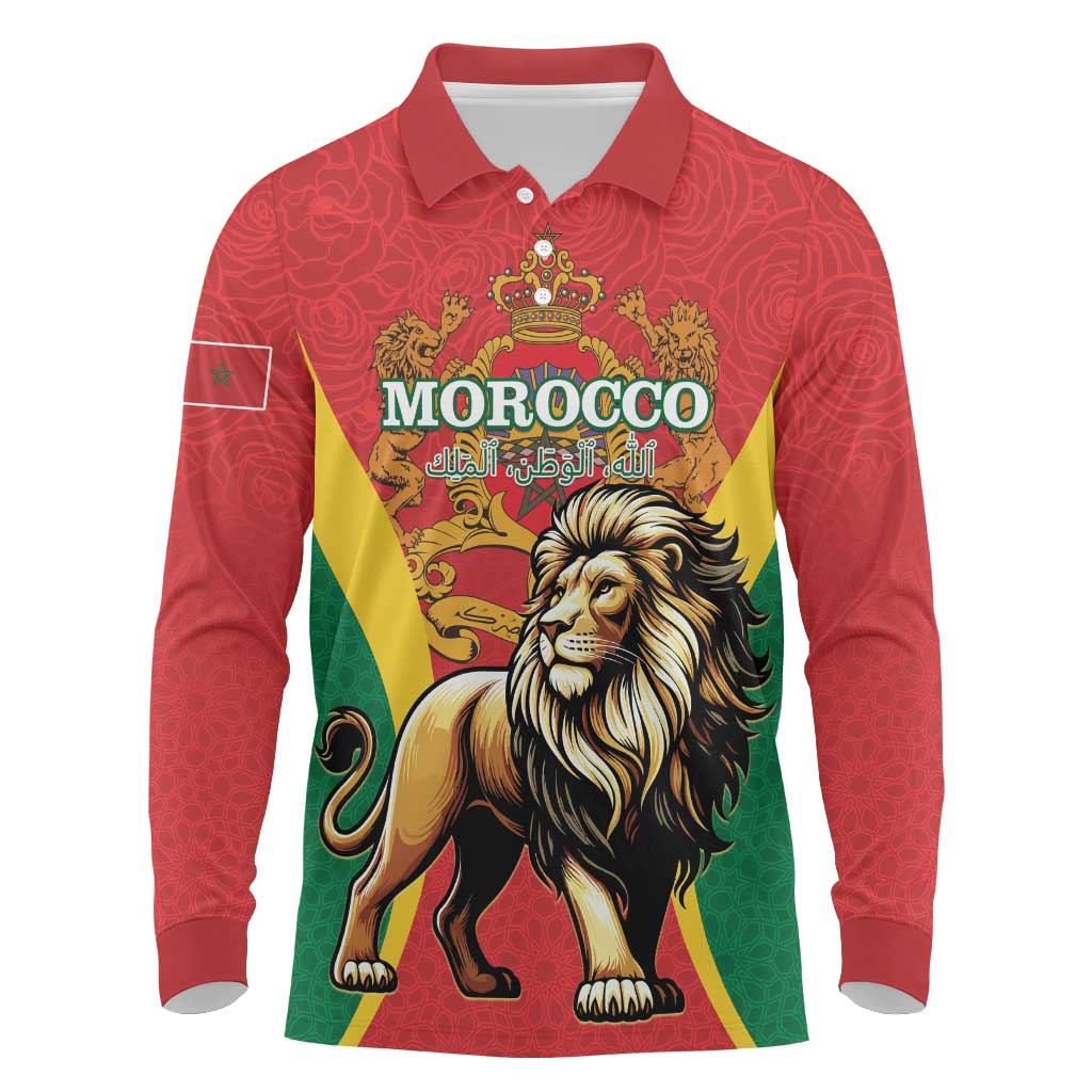 Personalised Morocco Long Sleeve Polo Shirt Barbary Lion - Proclamation Day