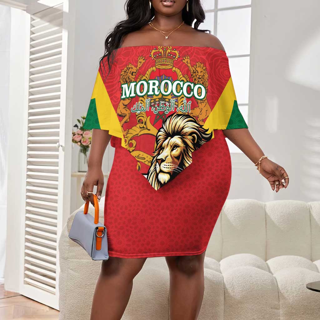 Personalised Morocco Off Shoulder Short Dress Barbary Lion - Proclamation Day