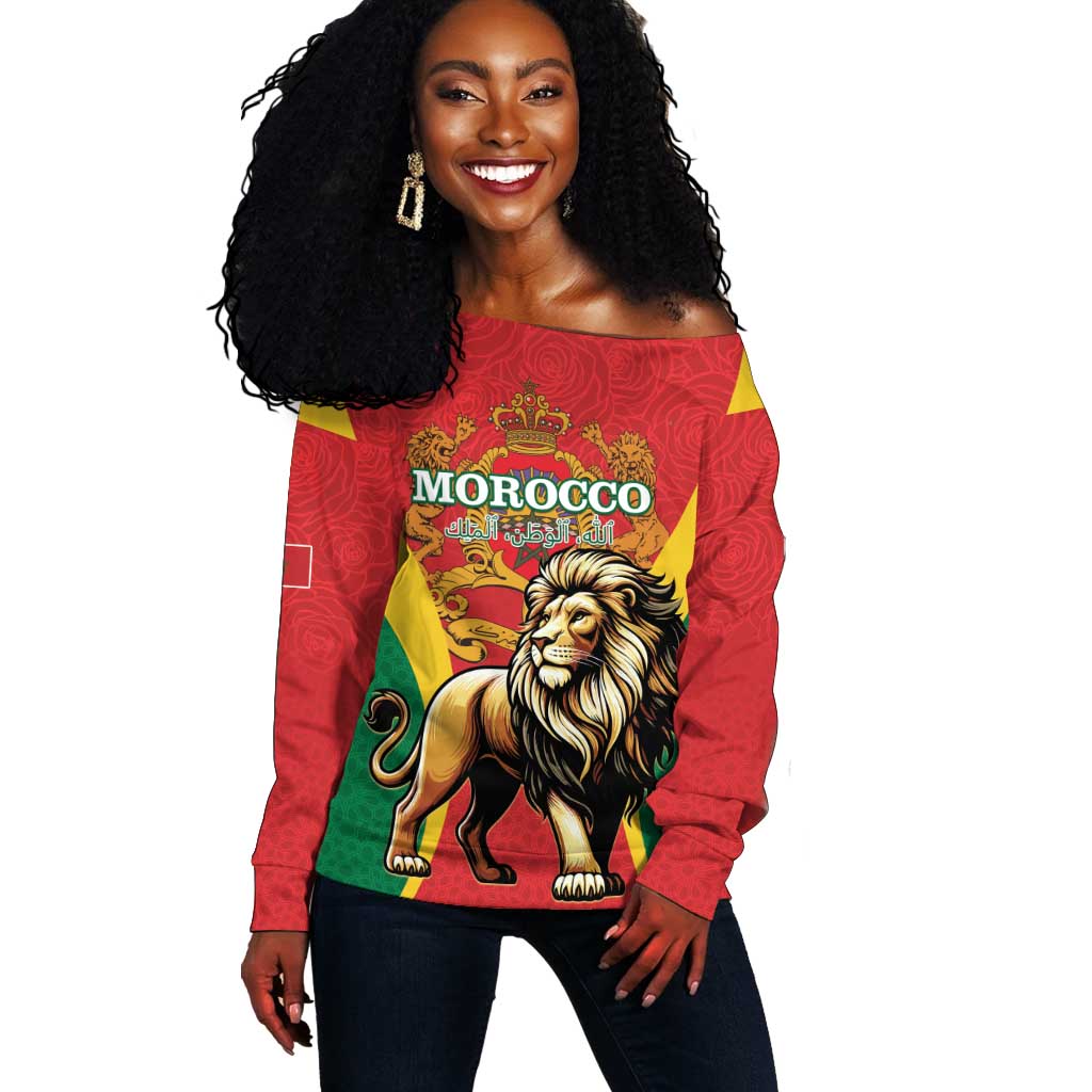 Personalised Morocco Off Shoulder Sweater Barbary Lion - Proclamation Day