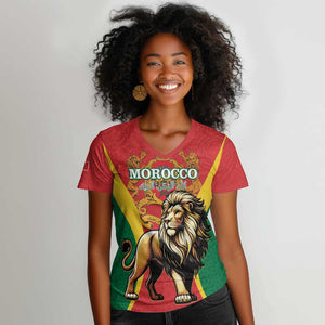 Personalised Morocco Women V-Neck T-Shirt Barbary Lion - Proclamation Day