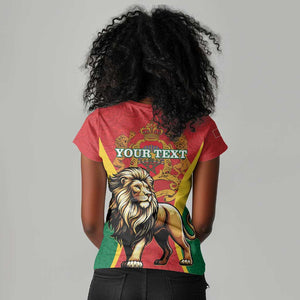 Personalised Morocco Women V-Neck T-Shirt Barbary Lion - Proclamation Day