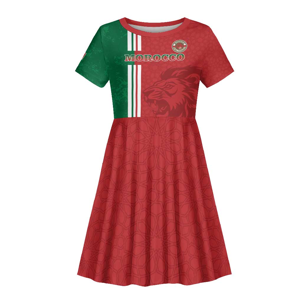 Custom Afro Morocco Football Kid Short Sleeve Dress With Islamic Pattern