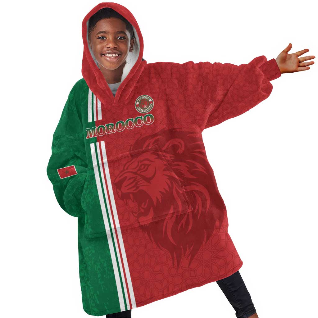 Custom Afro Morocco Football Kid Wearable Blanket Hoodie With Islamic Pattern