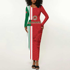 Custom Afro Morocco Football Long Sleeve Bodycon Dress With Islamic Pattern