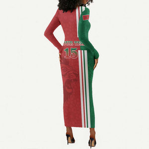 Custom Afro Morocco Football Long Sleeve Bodycon Dress With Islamic Pattern