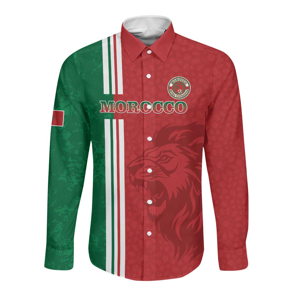 Custom Afro Morocco Football Long Sleeve Button Shirt With Islamic Pattern