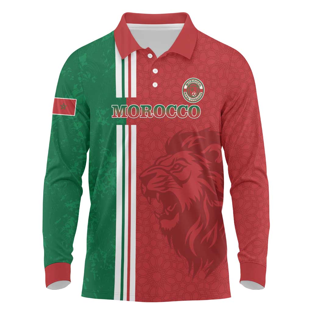 Custom Afro Morocco Football Long Sleeve Polo Shirt With Islamic Pattern