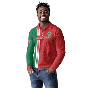 Custom Afro Morocco Football Long Sleeve Polo Shirt With Islamic Pattern