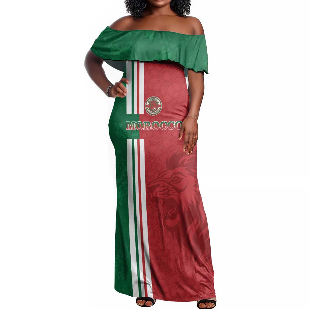 Custom Afro Morocco Football Off Shoulder Maxi Dress With Islamic Pattern