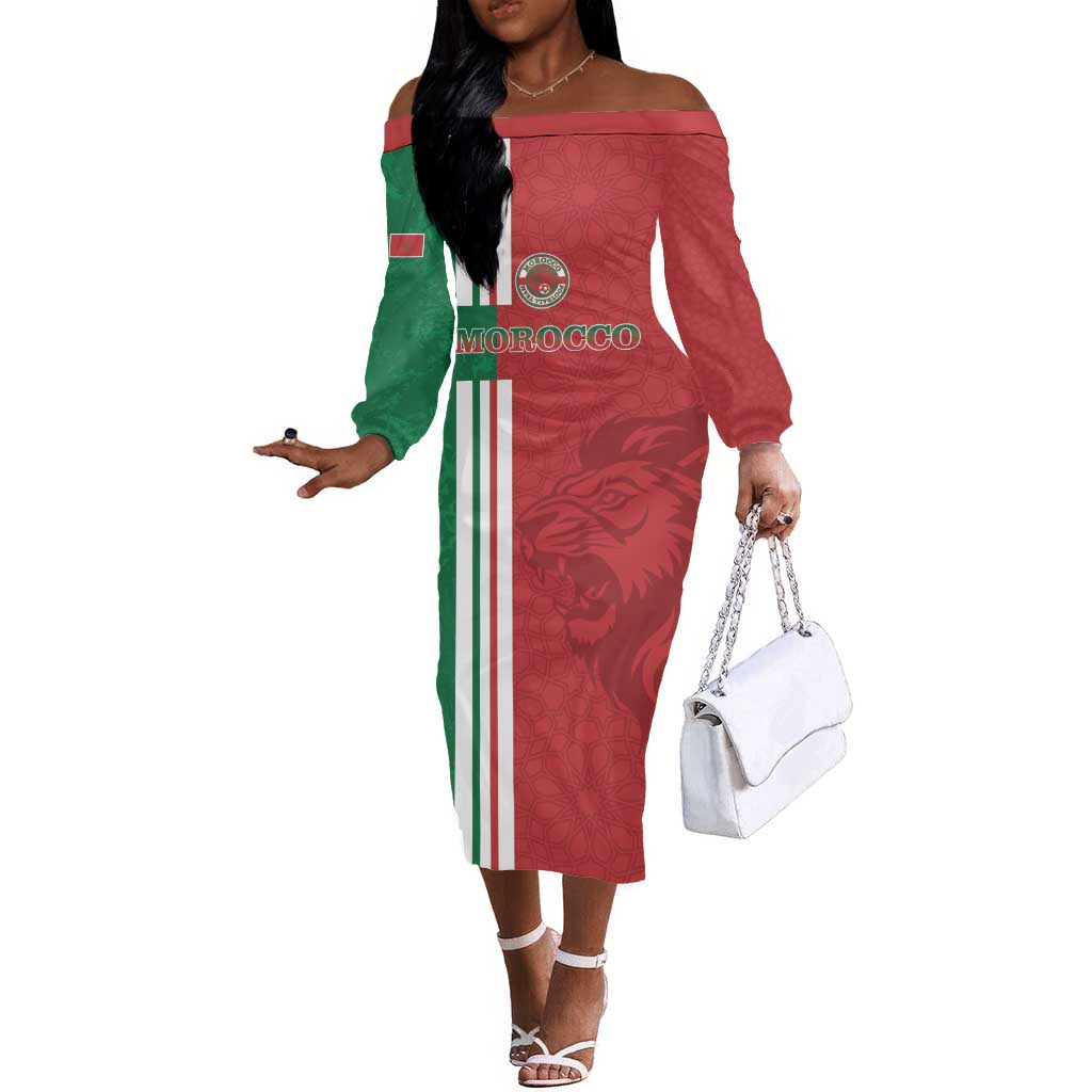 Custom Afro Morocco Football Off The Shoulder Long Sleeve Dress With Islamic Pattern