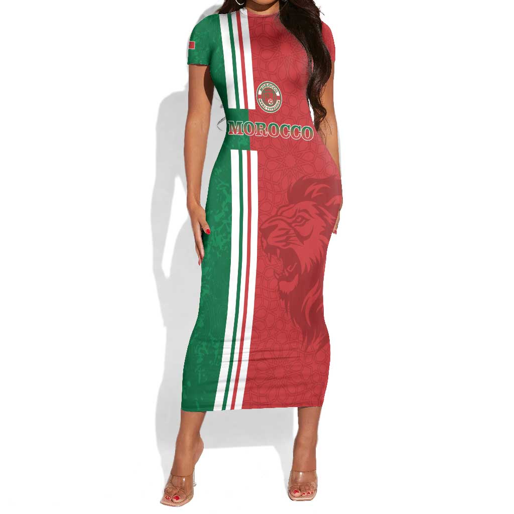 Custom Afro Morocco Football Short Sleeve Bodycon Dress With Islamic Pattern