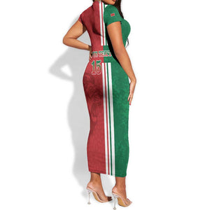 Custom Afro Morocco Football Short Sleeve Bodycon Dress With Islamic Pattern