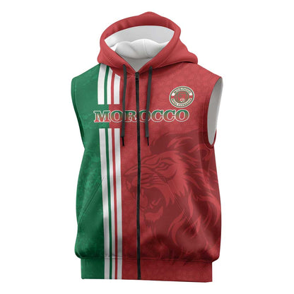 Custom Afro Morocco Football Sleeveless Zip Hoodie With Islamic Pattern - African Pride