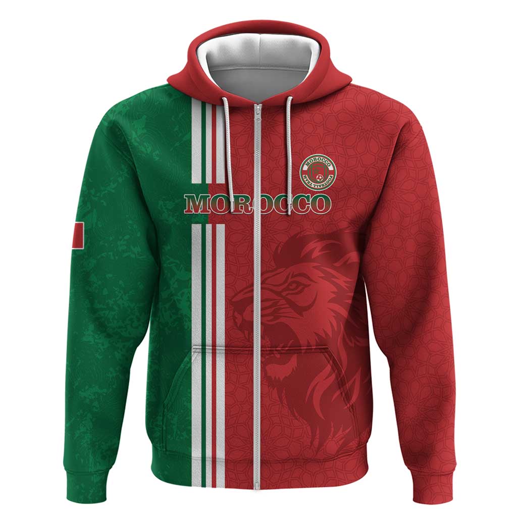Custom Afro Morocco Football Zip Hoodie With Islamic Pattern