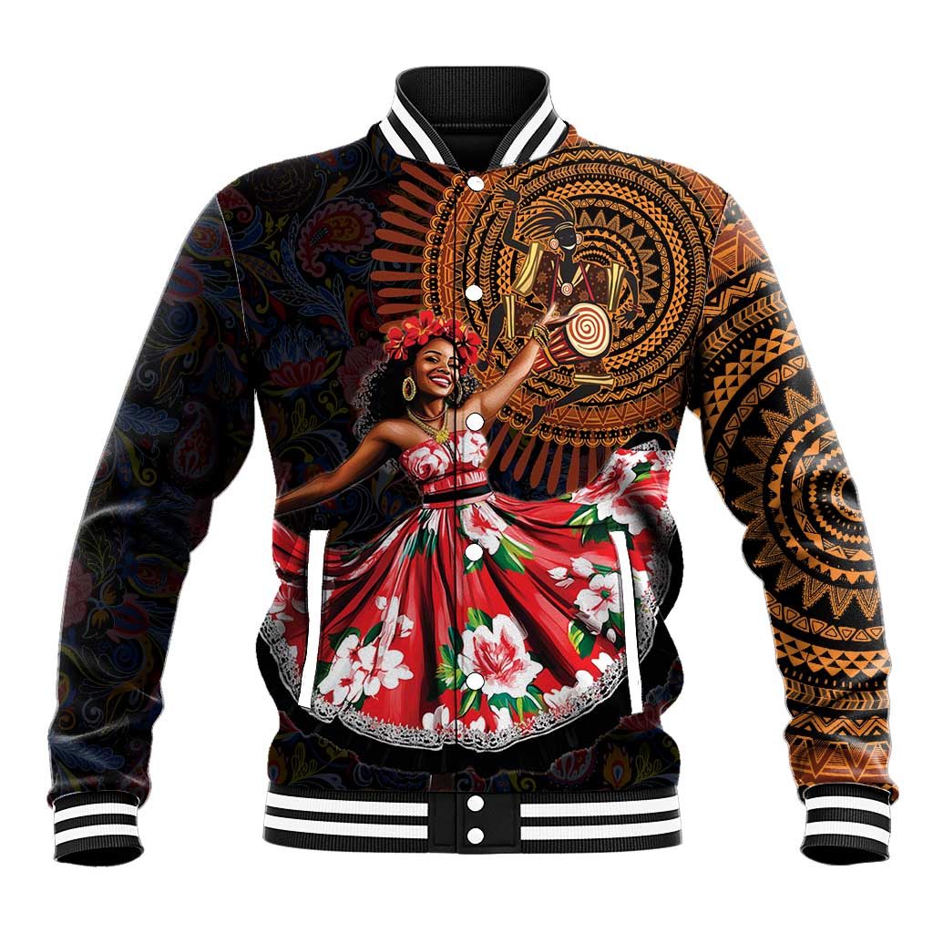 Ladies Sega Dance Baseball Jacket Paisley Mix African Pattern