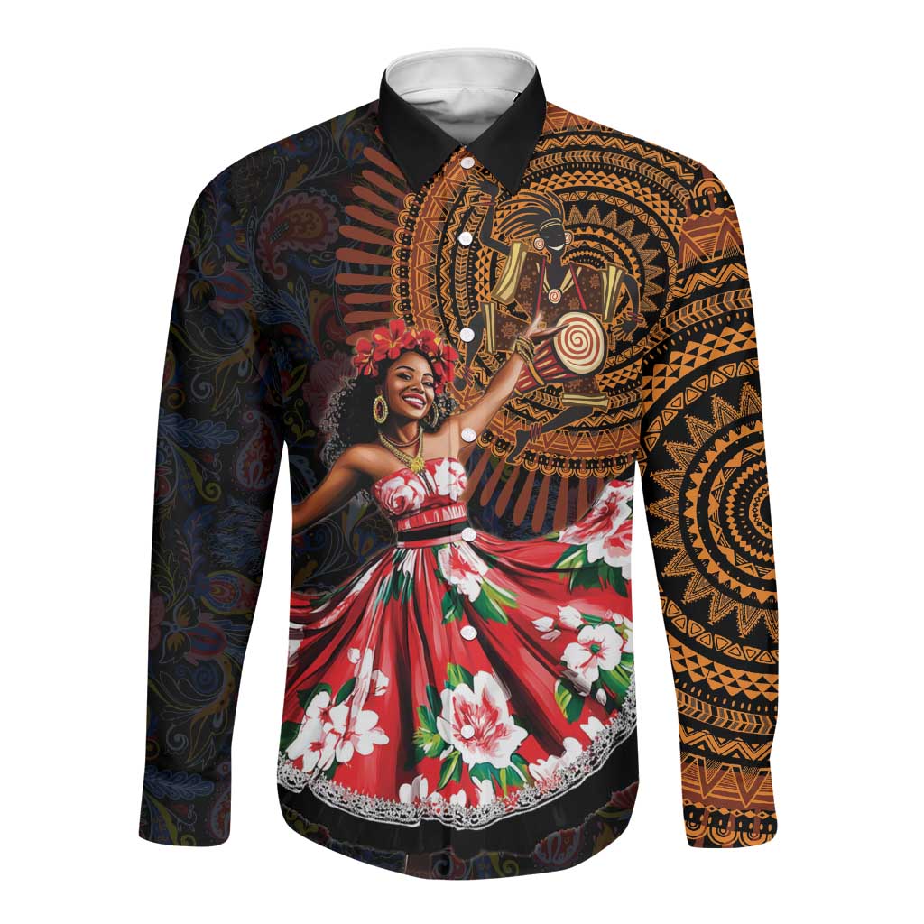 Ladies Sega Dance Long Sleeve Button Shirt Paisley Mix African Pattern
