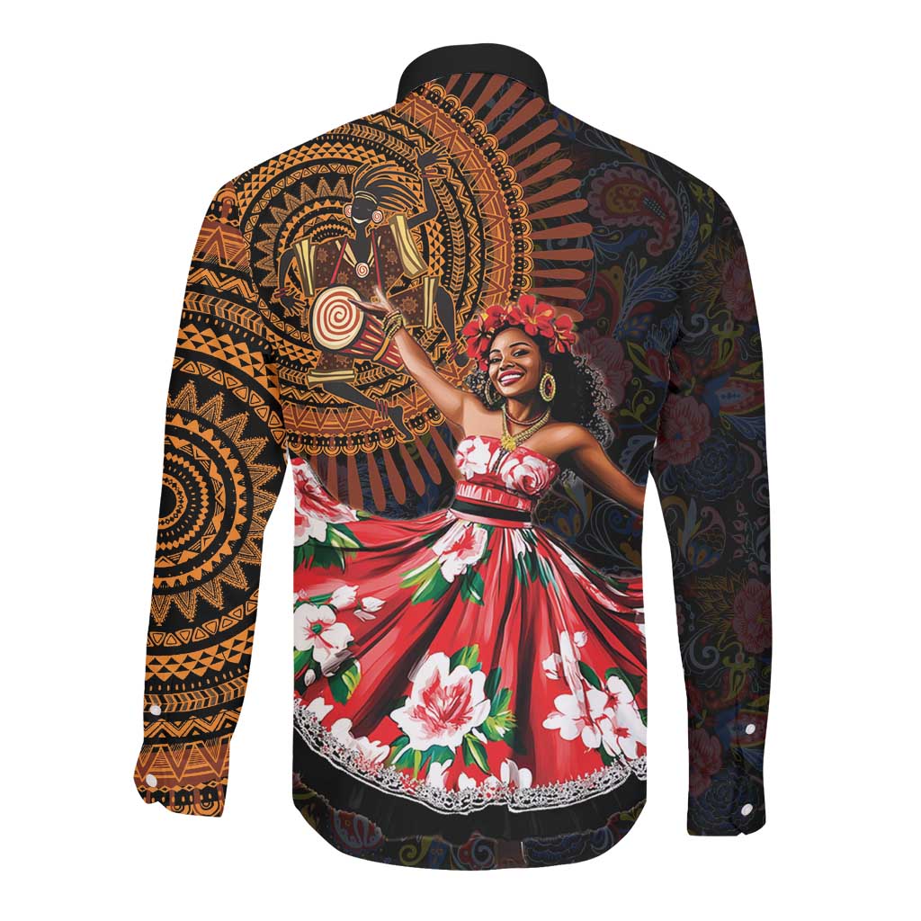 Ladies Sega Dance Long Sleeve Button Shirt Paisley Mix African Pattern
