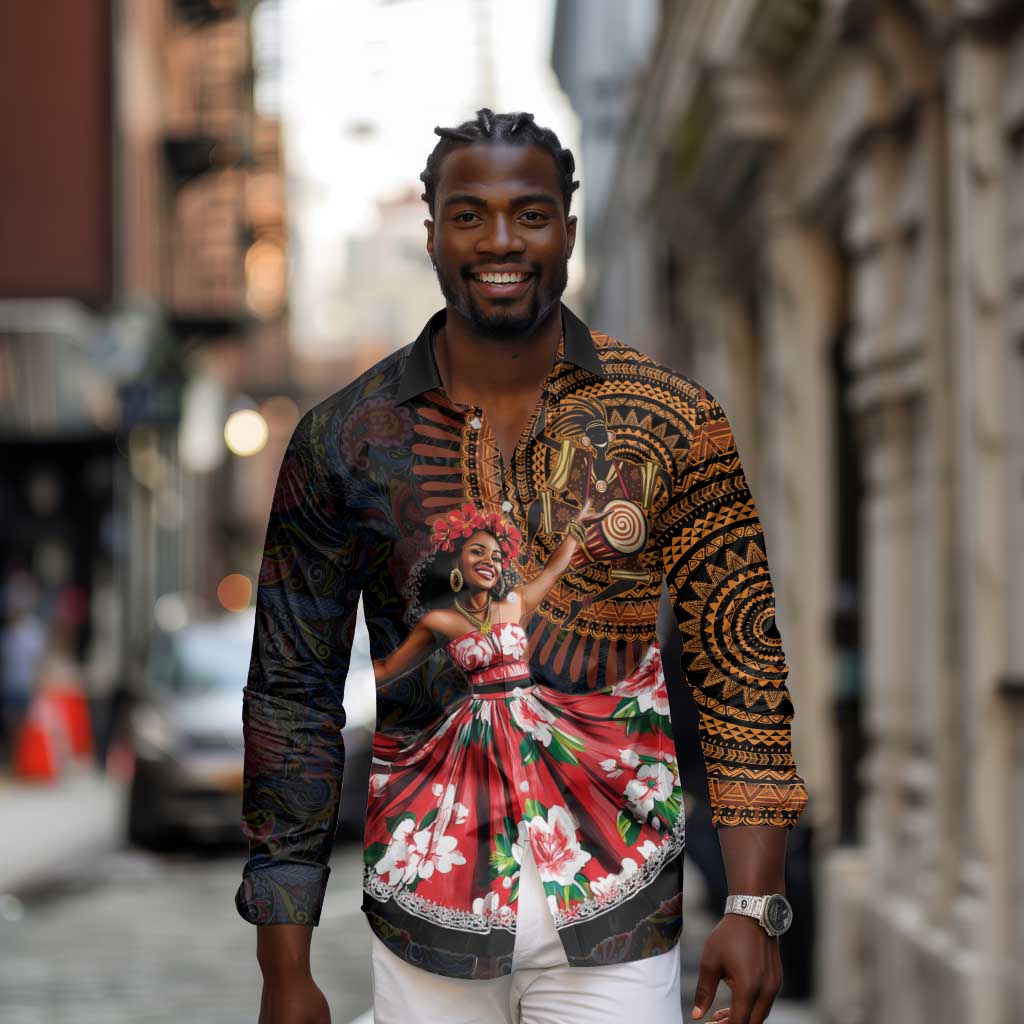 Ladies Sega Dance Long Sleeve Button Shirt Paisley Mix African Pattern