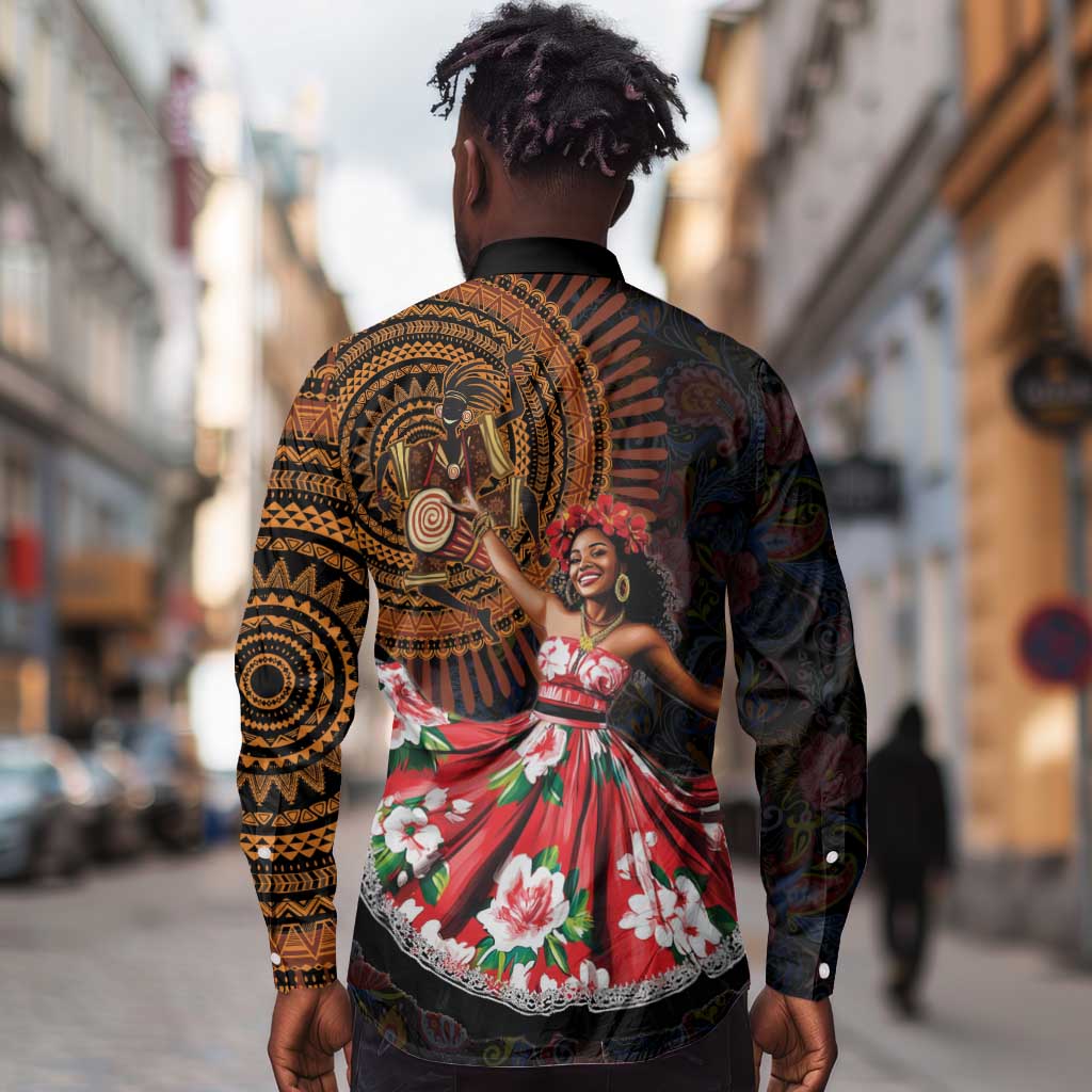 Ladies Sega Dance Long Sleeve Button Shirt Paisley Mix African Pattern