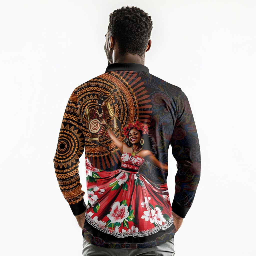 Ladies Sega Dance Long Sleeve Polo Shirt Paisley Mix African Pattern