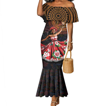 Ladies Sega Dance Mermaid Dress Paisley Mix African Pattern