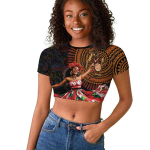 Ladies Sega Dance Raglan Cropped T shirt Paisley Mix African Pattern