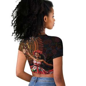 Ladies Sega Dance Raglan Cropped T shirt Paisley Mix African Pattern