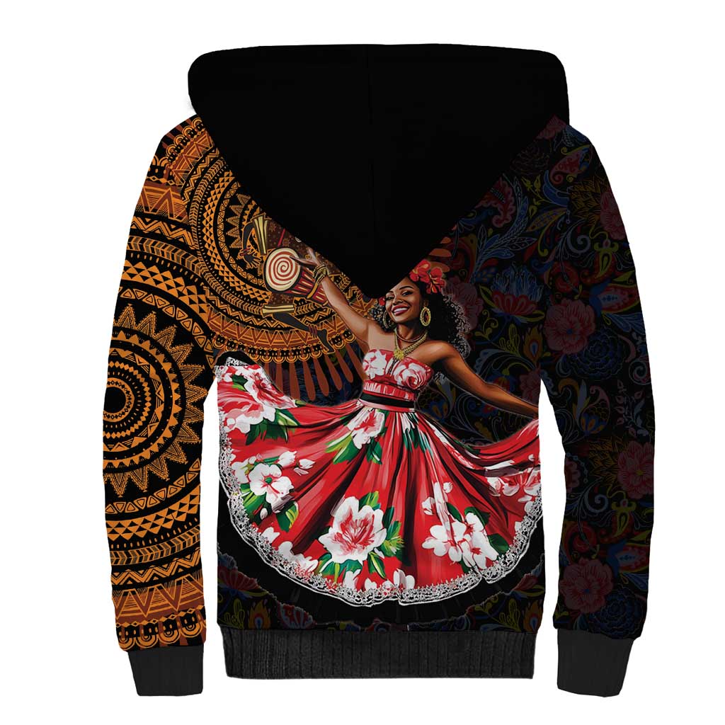 Ladies Sega Dance Sherpa Hoodie Paisley Mix African Pattern