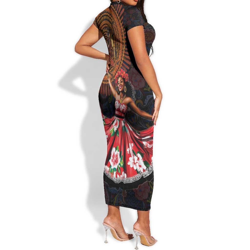 Ladies Sega Dance Short Sleeve Bodycon Dress Paisley Mix African Pattern LT15