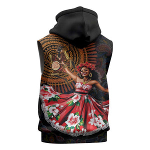 Ladies Sega Dance Sleeveless Zip Hoodie Paisley Mix African Pattern - African Pride