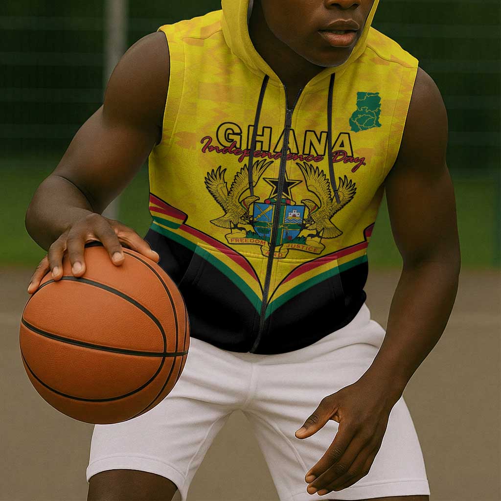 Personalised Afro Ghana Sleeveless Zip Hoodie 68th Anniversary Independence - African Pride