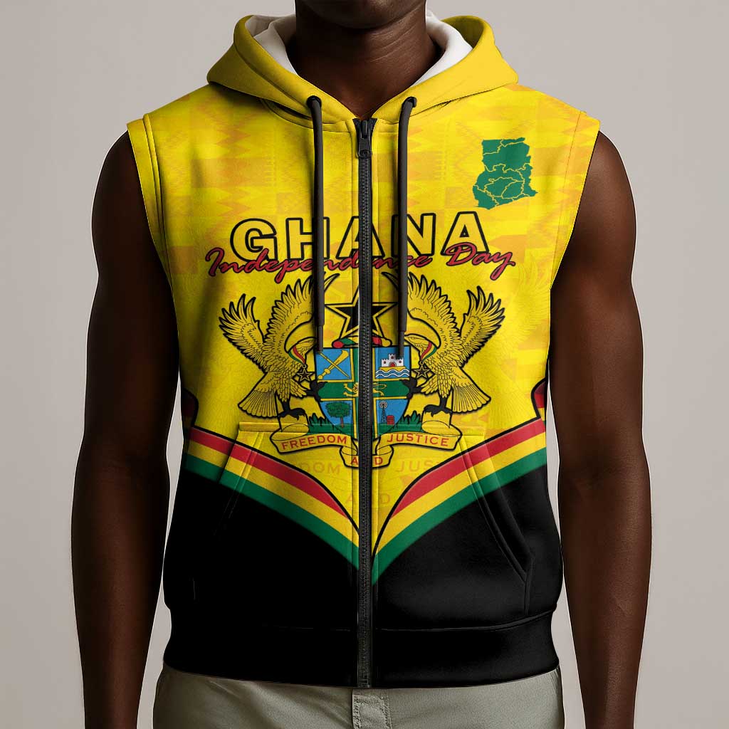 Personalised Afro Ghana Sleeveless Zip Hoodie 68th Anniversary Independence - African Pride