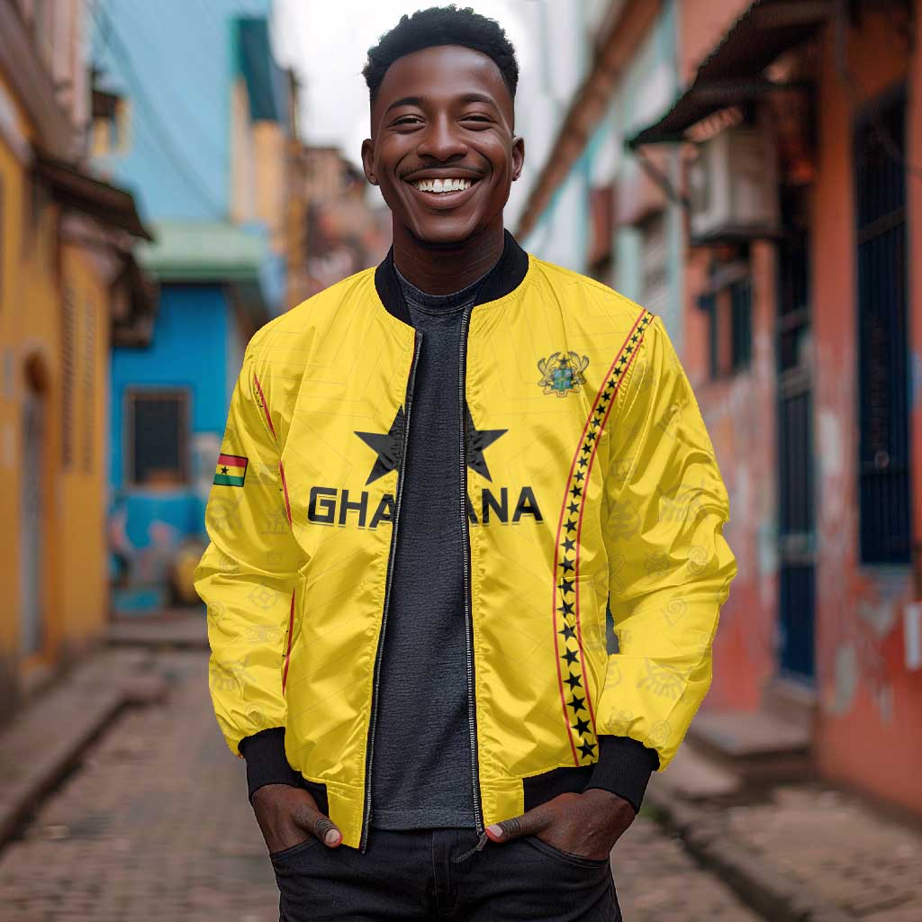 Custom Ghana Football Bomber Jacket Mix Adinkra Pattern